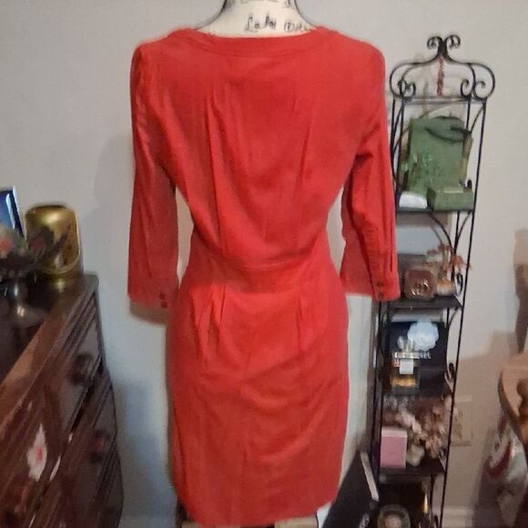 Anthropologie Maeve Red/orange Long Sleeve Corduroy Button-Down Dress Size 2 - Picture 7 of 7